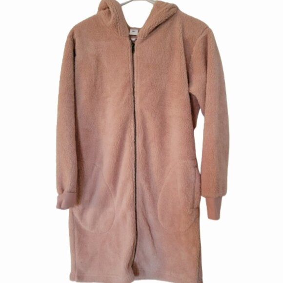 - BP Teddy bear hooded long zipper Light jacket pocket, blush pink NWOT - Picture 3 of 8